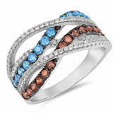 Multicolored Ring Round Simulated CZ 925 Sterling Silver (11mm)