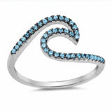 Wave Ring Round Pave CZ Rose Tone Plated 925 Sterling Silver Trendy Ocean Beach Swirl