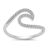 Wave Ring Round Pave Simulated CZ 925 Sterling Silver Trendy Ocean Beach Swirl