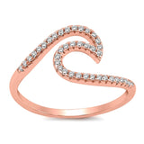 Wave Ring Round Pave Simulated CZ 925 Sterling Silver Trendy Ocean Beach Swirl
