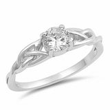 Solitaire Ring Celtic Shank Round Simulated CZ 925 Sterling Silver (6mm)