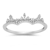 Crown Design Band Ring Round Simulated Cubic Zirconia 925 Sterling Silver Choose Color