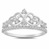 Half Eternity Filigree Crown Ring Round Cubic Zirconia 925 Sterling Silver