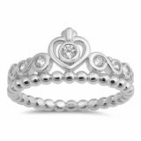 Filigree Swirl Crown Ring Round Cubic Zirconia Bead Band 925 Sterling Silver