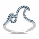 Double Wave Ring Round Pave Simulated Stone 925 Sterling Silver Choose Color