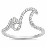 Double Wave Ring Round Pave Simulated Stone 925 Sterling Silver Choose Color