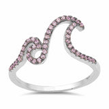 Double Wave Ring Round Pave Simulated Stone 925 Sterling Silver Choose Color