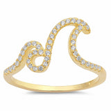 Double Wave Ring Round Pave Simulated Stone 925 Sterling Silver Choose Color