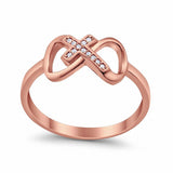 Cross Infinity Ring Round Cubic Zirconia 925 Sterling Silver Choose Color