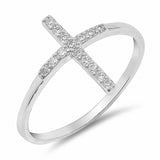 Cross Ring Round Pave Cubic Zirconia 925 Sterling Silver