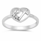 Swirl Filigree Cross Heart Ring Round Cubic Zirconia 925 Sterling Silver