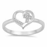 Cross in Heart Ring Round Cubic Zirconia 925 Sterling Silver