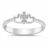 Heart Cross Ring Round Cubic Zirconia 925 Sterling Silver