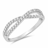 Crisscross X Infinity Ring Round Cubic Zirconia 925 Sterling Silver Crossover