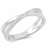 X Crisscross Crossover Ring Round Cubic Zirconia 925 Sterling Silver