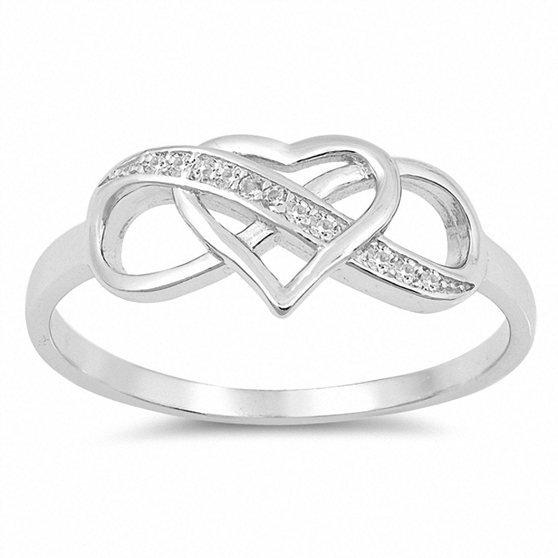 Infinity Heart Promise Ring Round Cubic Zirconia 925 Sterling Silver Heart Infinity Simulated Cubic Zirconia