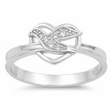 Dove Heart Ring Round Cubic Zirconia 925 Sterling Silver