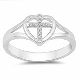 Split Shank Cross Heart Ring Round Cubic Zirconia 925 Sterling Silver