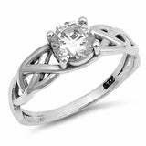 Solitaire Celtic Ring Round Cubic Zirconia 925 Sterling Silver