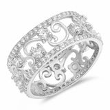 9mm Vine Band Ring Round Pave 925 Sterling Silver