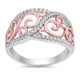 Filigree Ring Half Eternity Swirl Filigree Design Band 925 Sterling Silver Round CZ Choose Color