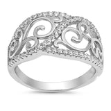 Filigree Ring Half Eternity Swirl Filigree Design Band 925 Sterling Silver Round CZ Choose Color