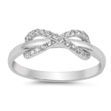 Infinity Ring Round Simulated CZ 925 Sterling Silver Crisscross Crossover Knot Promise Ring Choose Color