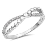 Fashion Crisscross Infinity Crossover Band Ring Round Simulated CZ 925 Sterling Silver