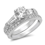 2 Piece Wedding Engagement Bridal Set Ring Band Round Baguette Simulated CZ 925 Sterling Silver