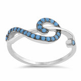 G Treble Clef Music Note Ring Round Simulated Nano Turquoise 925 Sterling Silver