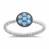Fashion Round Ring Braided Twisted Cable Simulated Nano Turqouise Cubic Zirconia 925 Sterling Silver