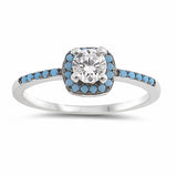 Halo Solitaire Accent Fashion Ring Round Cubic Zirconia Simulated Nano Turquoise 925 Sterling Silver