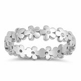 5mm Flowers Band Ring Round 925 Sterling Silver