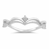 Fashion Chevron V Ring Round Cubic Zirconia 925 Sterling Silver