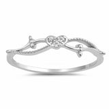 Petite Dainty Heart Ring Round Cubic Zirconia 925 Sterling Silver