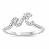 Little Small Wave Ring Round Cubic Zirconia 925 Sterling Silver Choose Color