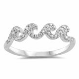 Small Petite Wave Rings Round Cubic Zirconia 925 Sterling Silver Choose Color