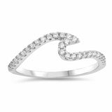Small Wave Ring Round Cubic Zirconia 925 Sterling Silver Choose Color