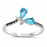 Fashion Ring Teardrop Pear Simulated Swiss Blue Topaz Round Cubic Zirconia 925 Sterling Silver Choose Color