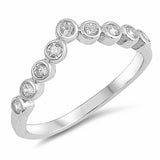 V Shape Chevron Midi Ring Round Bezel Cubic Zirconia 925 Sterling Silver Choose Color