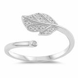 Fashion Leaf Ring Round Cubic Zirconia 925 Sterling Silver
