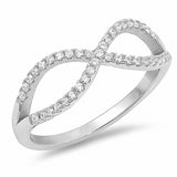 Crisscross Infinity Ring Round Pave Cubic Zirconia 925 Sterling Silver