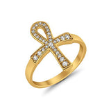 Cross Ankh Eternity Ring Round Simulated CZ 925 Sterling Silver