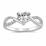 Twist Shank Heart Promise Ring Heart Round Cubic Zirconia 925 Sterling Silver Choose Color