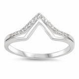 Double V Chevron Midi Ring Band Round Cubic Zirconia 925 Sterling Silver Choose Color