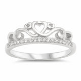 Filigree Crown Heart Ring Round Cubic Zirconia 925 Sterling Silver Choose Color