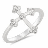 Cross Ring Round Cubic Zirconia 925 Sterling Silver Choose Color