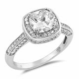 Halo Engagement Ring Cushion Round Cubic Zirconia 925 Sterling Silver Choose Color