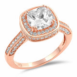 Halo Engagement Ring Cushion Simulated Cubic Zircnoia 925 Sterling Silver Choose Color