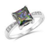 Princess Cut Rainbow Round Cubic Zirconia 925 Sterling Silver